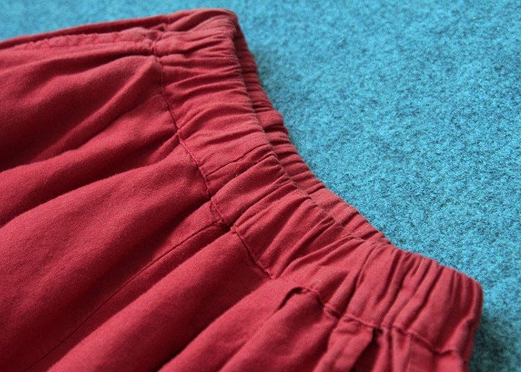 Vibrant Red Cotton Linen Palazzo Pants | Lotus Buddhatrends