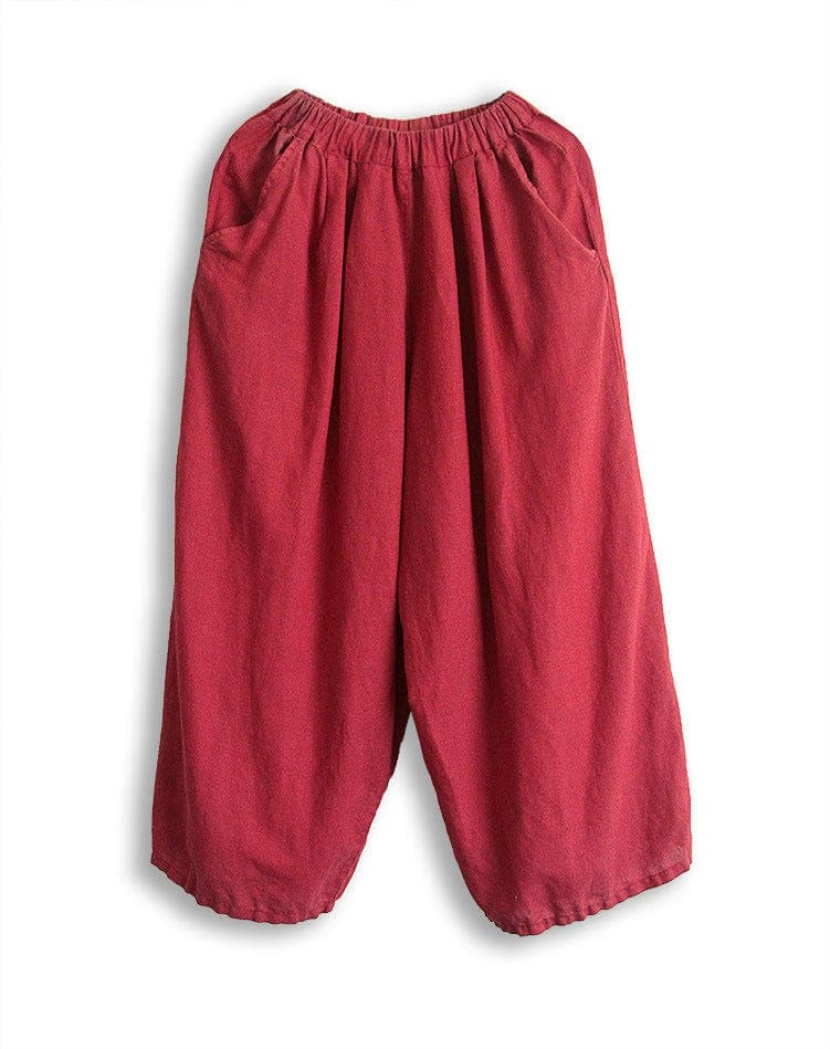 Vibrant Red Cotton Linen Palazzo Pants | Lotus Buddhatrends