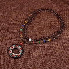 Wheel of Dharma Handmade Wood Necklace Buddhatrends