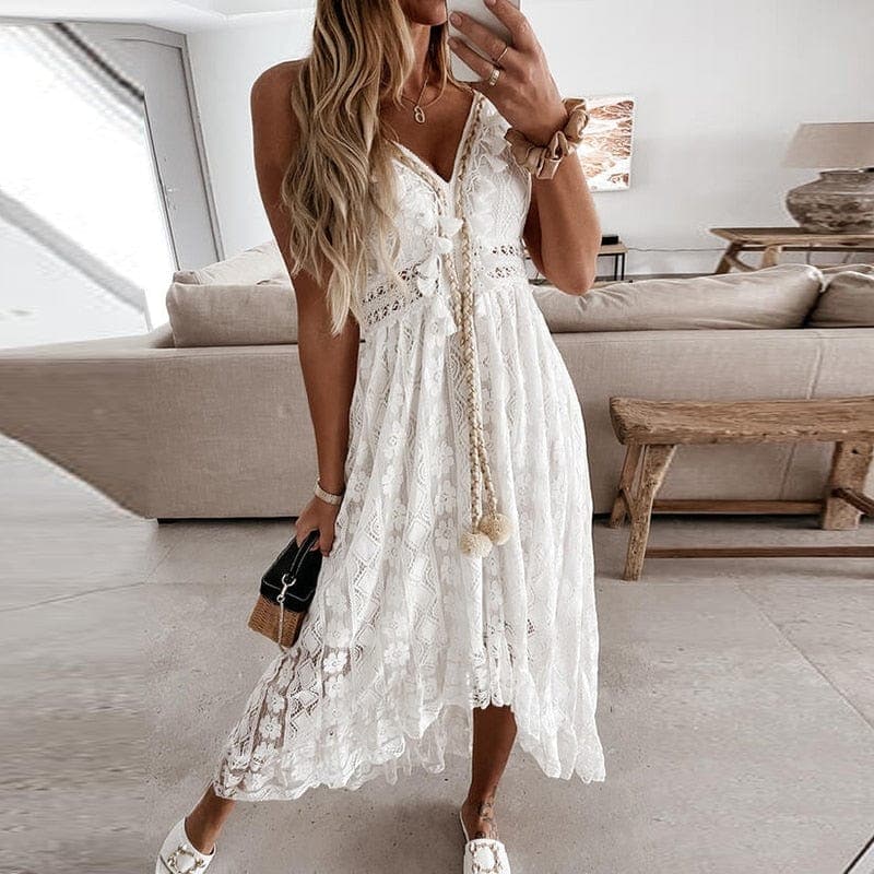 Asymmetric Spaghetti Strap Lace Dress Buddhatrends