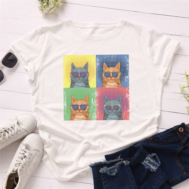 Graphic Kitten O Neck Tee Buddhatrends