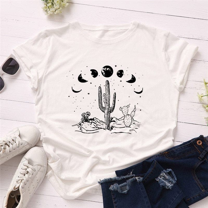 Moon Phases Loose Cotton T-Shirt Buddhatrends