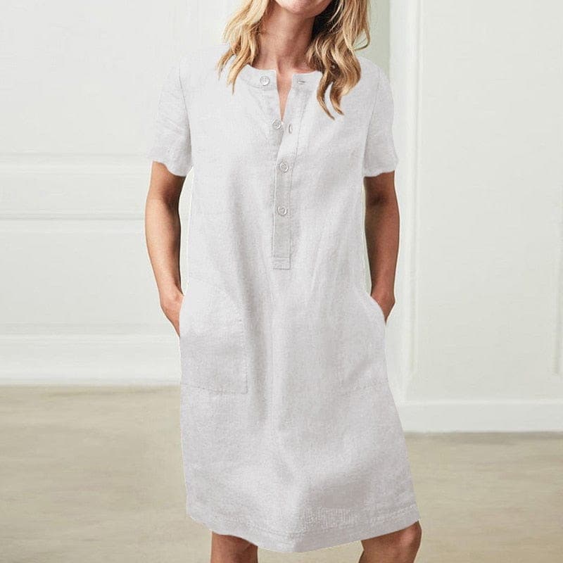 Pure Modesty Short Sleeve Button Dress Buddhatrends