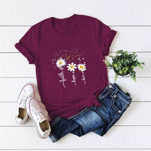 Faith Hope Love Daisy Flowers T-Shirt Buddhatrends