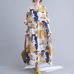 Abstract Painting Half Sleeve Midi Dress DYLINOSHOP