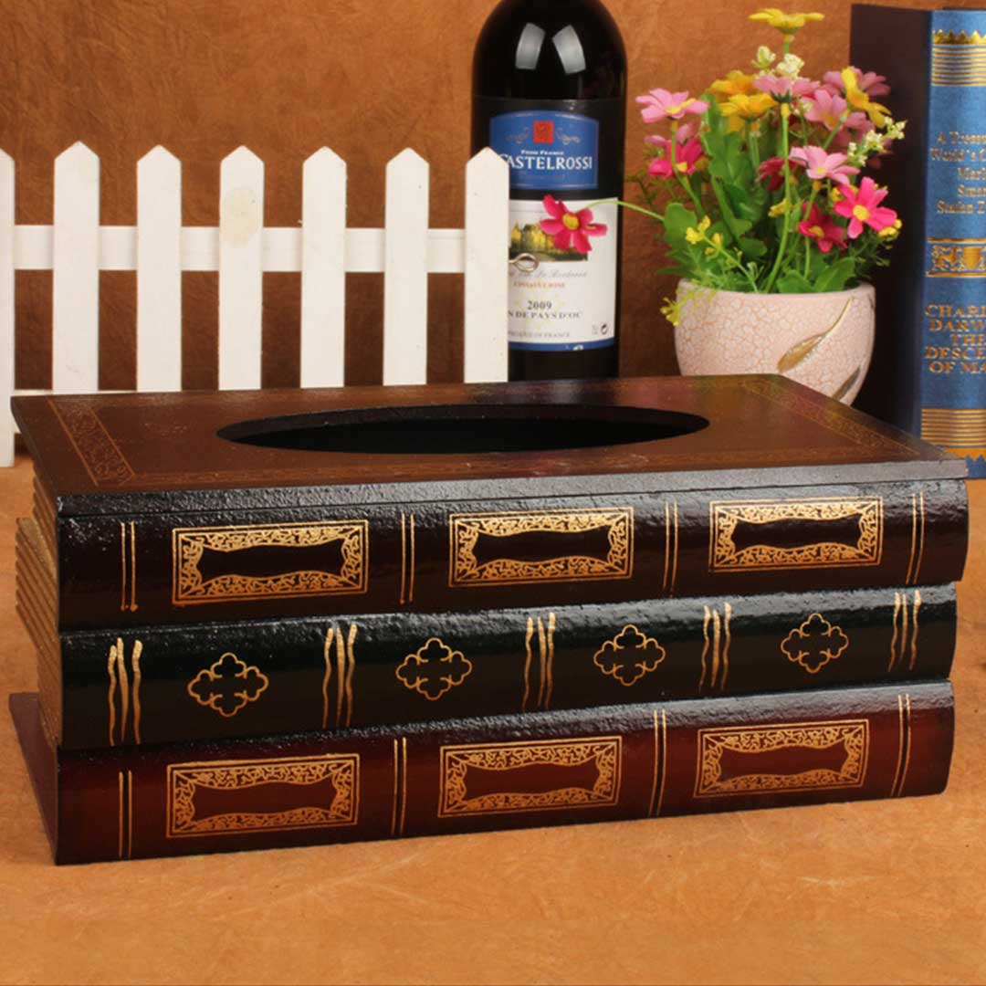 Wooden Book Tissue Box Feajoy