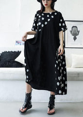 casual black dotted o neck patchwork chiffon long summer dress AT-SDL190717