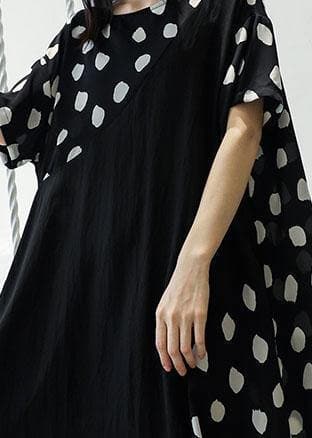 casual black dotted o neck patchwork chiffon long summer dress AT-SDL190717