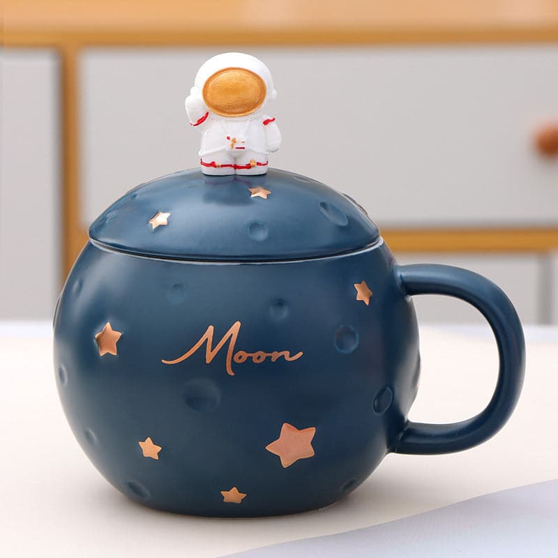 Creative Spaceman Planet Round Mug With Lid Spoon dylinoshop