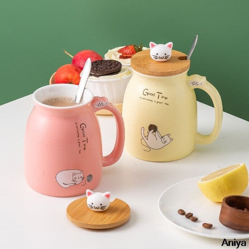 Heat-resistant Cute Cat Cup with Lid & Spoon dylinoshop