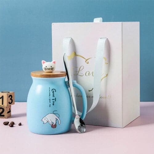 Heat-resistant Cute Cat Cup with Lid & Spoon dylinoshop