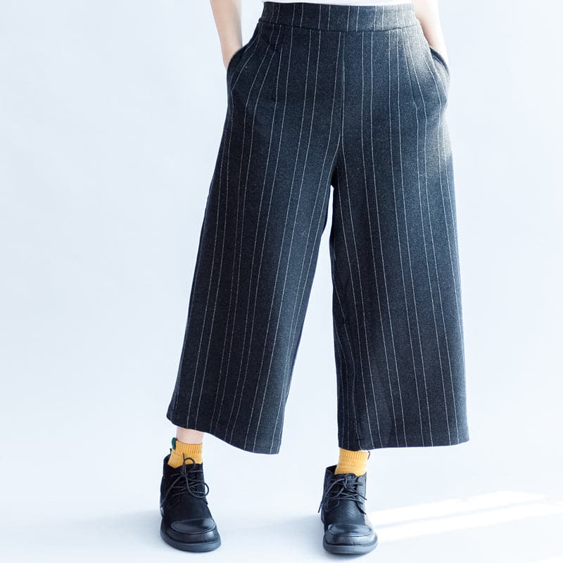 dark gray casual woolen cotton pants fashion striped wide leg pants LPTS171028