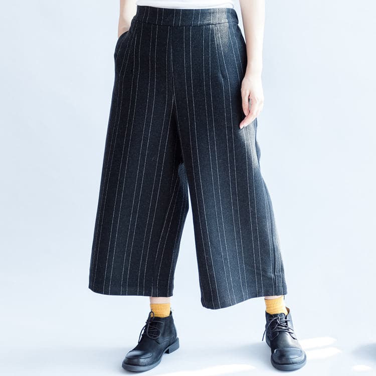 dark gray casual woolen cotton pants fashion striped wide leg pants LPTS171028