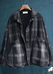 diy Black Peter Pan Collar Pockets Plaid denim Coats Spring GK-CTS220127