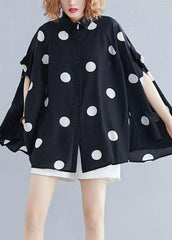 diy black dotted clothes For Women lapel Ruffles top STP200425