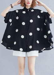 diy black dotted clothes For Women lapel Ruffles top STP200425