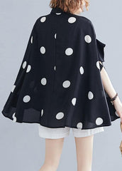 diy black dotted clothes For Women lapel Ruffles top STP200425