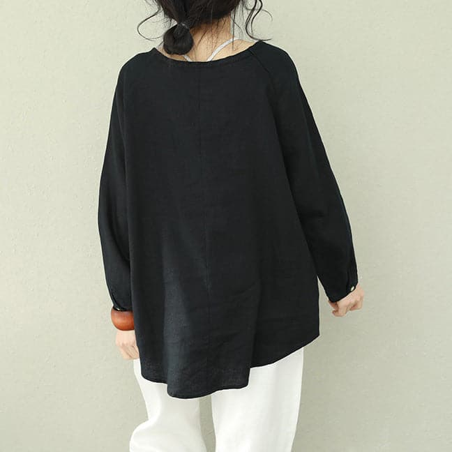 diy black linen for women Organic Work Outfits o neck tunic spring top LTP190129