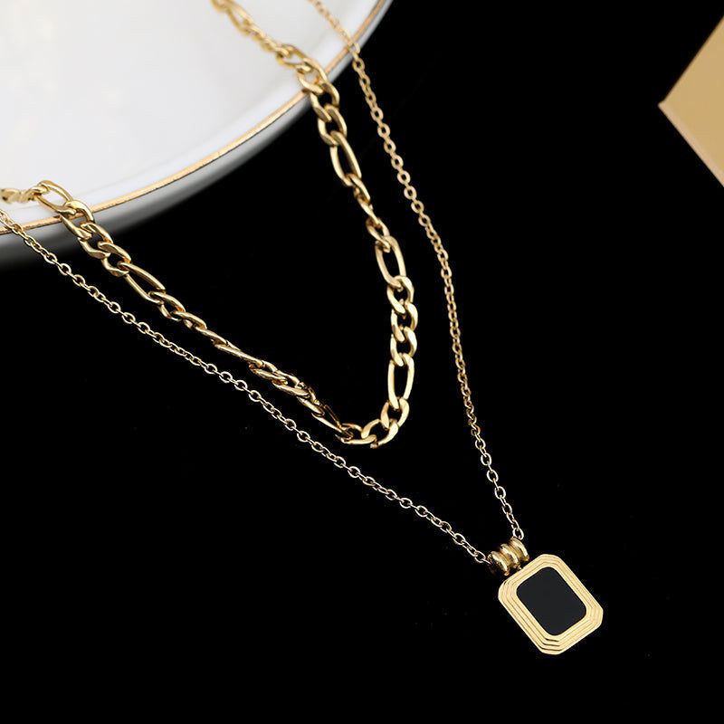 Double Layer Necklaces Charm Jewelry XYS0926 Stainless Steel Black Square Touchy Style