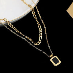 Double Layer Necklaces Charm Jewelry XYS0926 Stainless Steel Black Square Touchy Style