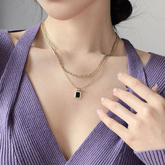 Double Layer Necklaces Charm Jewelry XYS0926 Stainless Steel Black Square Touchy Style