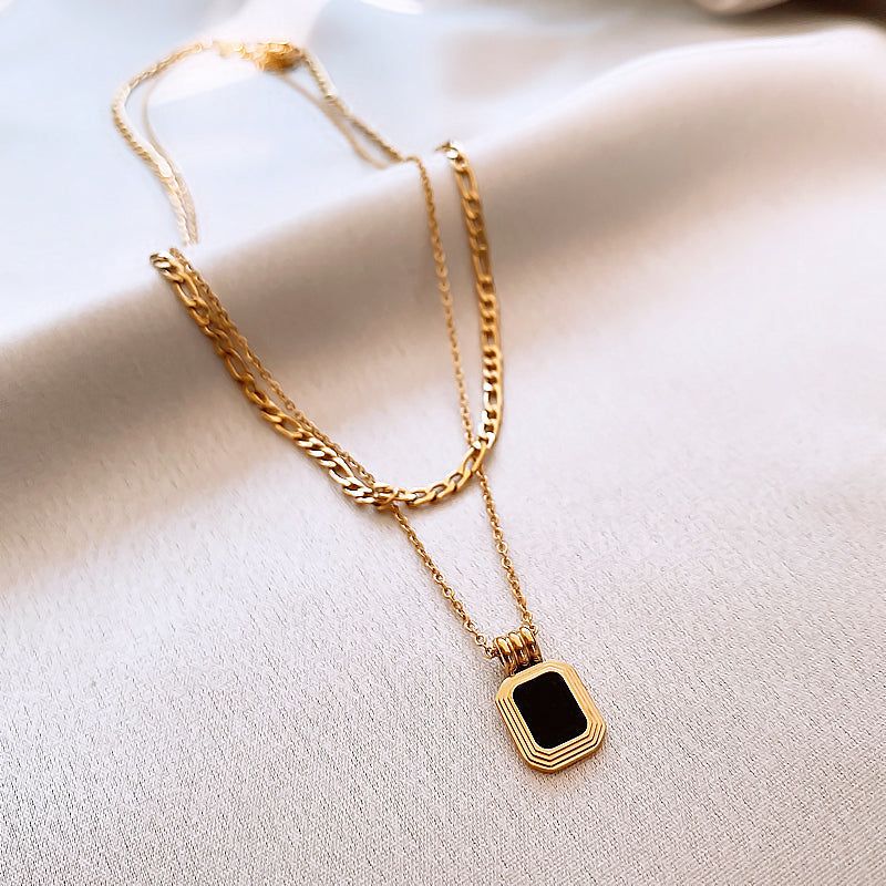 Double Layer Necklaces Charm Jewelry XYS0926 Stainless Steel Black Square Touchy Style