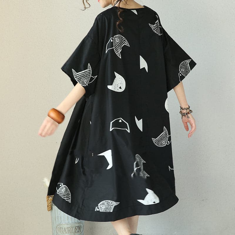 fashion black natural cotton dress plus size clothing tie waist Cinched traveling clothing women v neck cotton caftans SDM180727