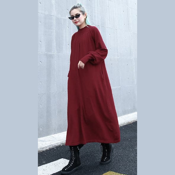 fashion red autumn plus size clothing stand collar traveling dress boutique pockets baggy dresses AT-FDL180917