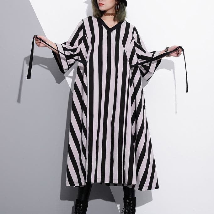 fashion striped cotton caftans Loose fitting tie waist cotton maxi dress fine v neck cotton caftans AT-SDL180213