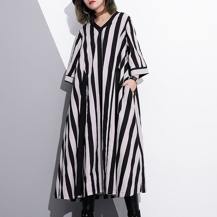 fashion striped cotton caftans Loose fitting tie waist cotton maxi dress fine v neck cotton caftans AT-SDL180213