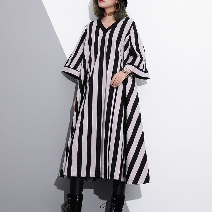 fashion striped cotton caftans Loose fitting tie waist cotton maxi dress fine v neck cotton caftans AT-SDL180213