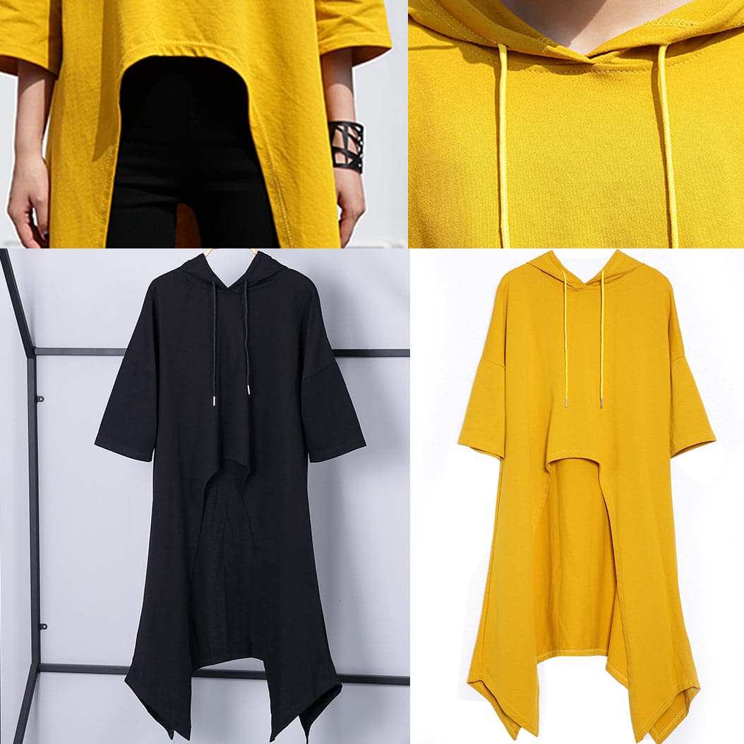 fashion yellow linen Vest plusize shirts casual low high design hooded linen t shirt AT-LTP180417