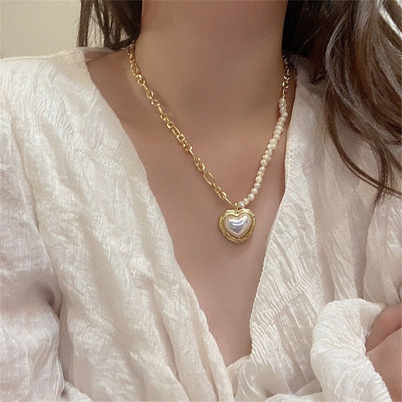 Freshwater Pearl Heart-shaped Pendant Necklaces Charm Jewelry YS0342 Touchy Style