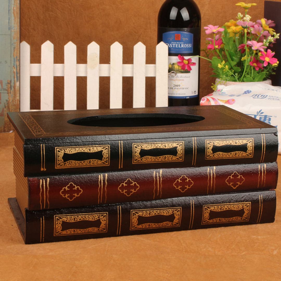 Wooden Book Tissue Box Feajoy