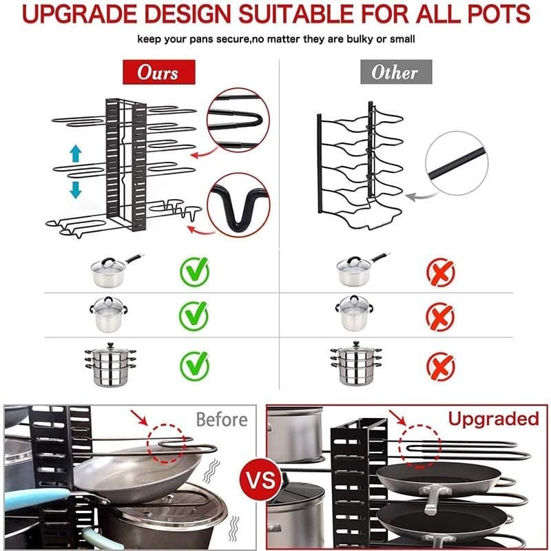 Kitchen Pan Organizer w/ 8 Adjustable Non-slip Tiers dylinoshop