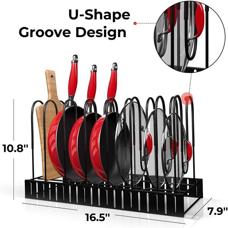 Kitchen Pan Organizer w/ 8 Adjustable Non-slip Tiers dylinoshop