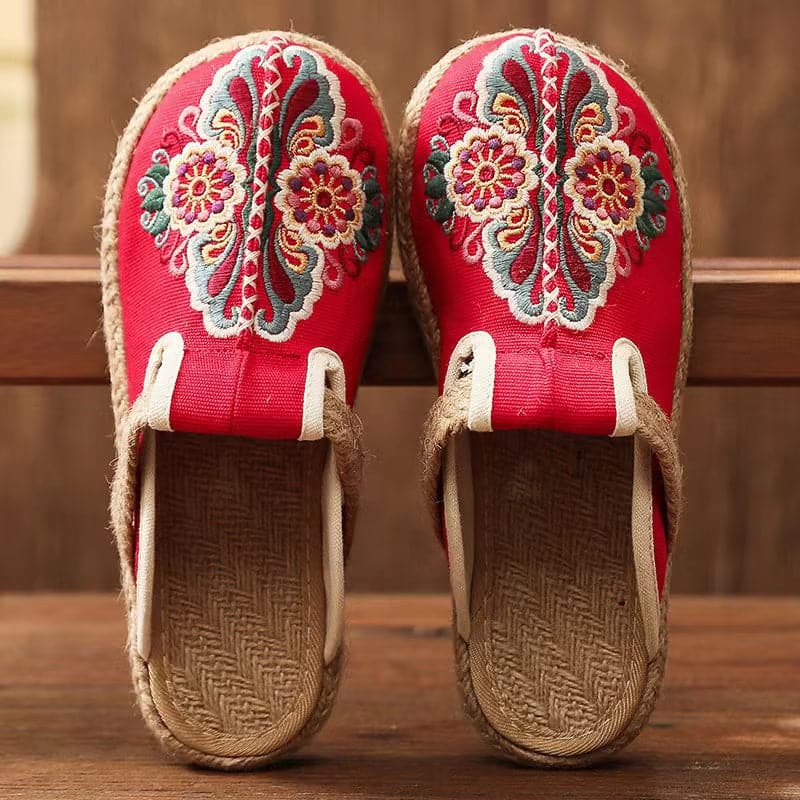 2022 Linen Floral Shoes flip flop Flats dylinoshop