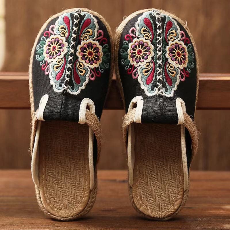 2022 Linen Floral Shoes flip flop Flats dylinoshop