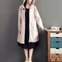 pink casual long sleeve long outwear baggy loose hooded solid trench coats TCT171101