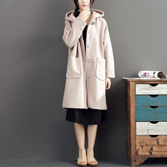 pink casual long sleeve long outwear baggy loose hooded solid trench coats TCT171101