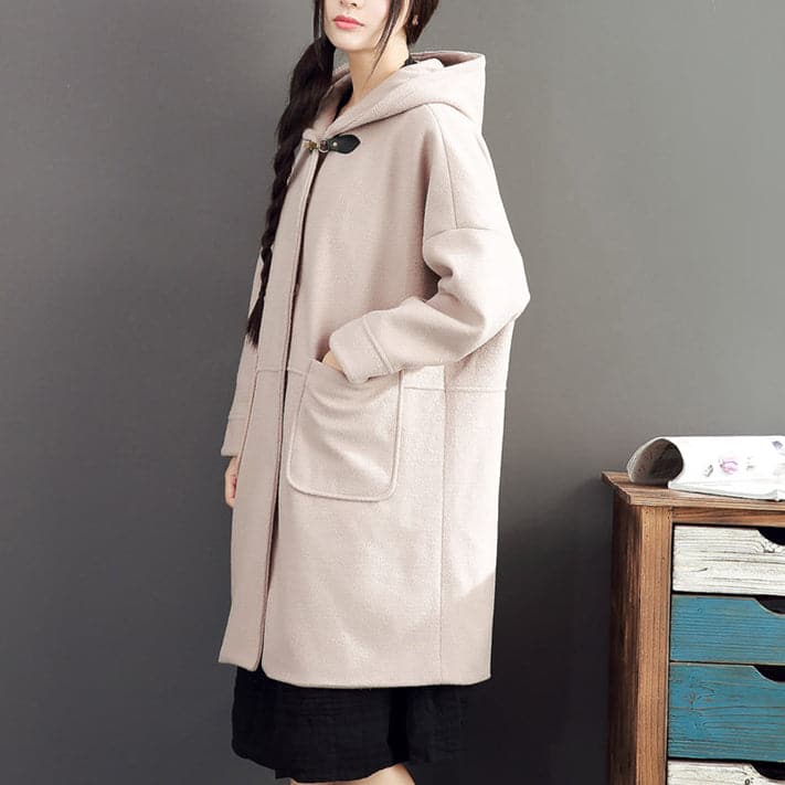 pink casual long sleeve long outwear baggy loose hooded solid trench coats TCT171101