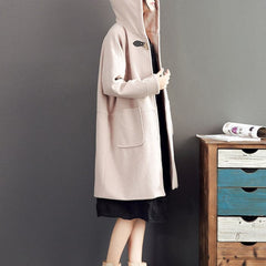 pink casual long sleeve long outwear baggy loose hooded solid trench coats TCT171101