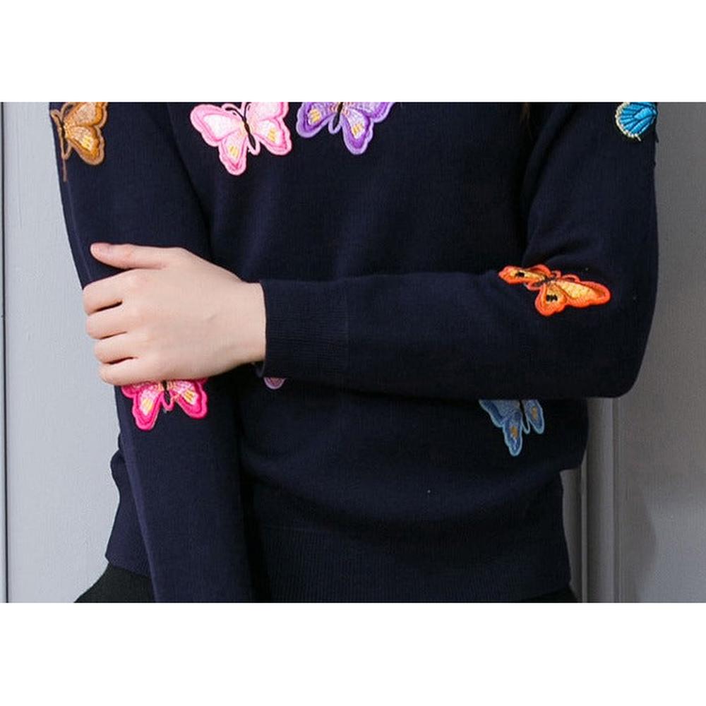 Women Butterfly Pullover Knitted Sweater Warm Casual Tops dylinoshop