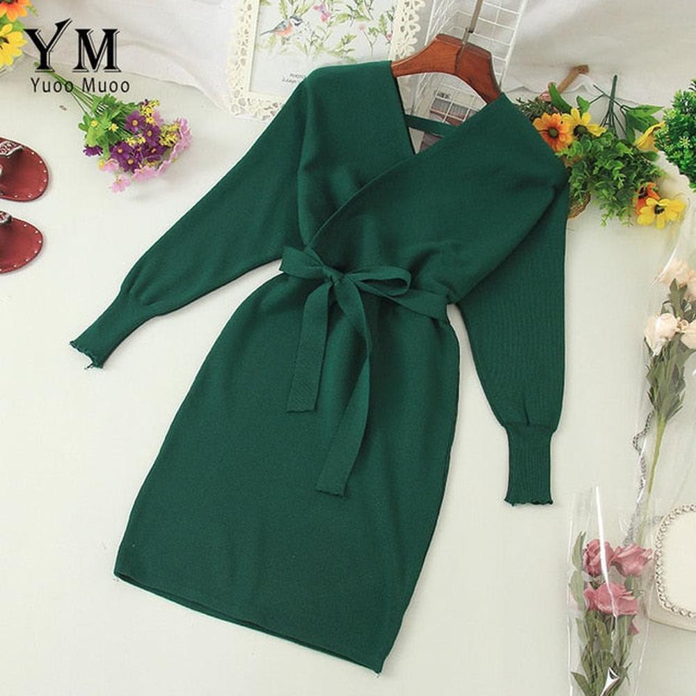 Women Long Batwing Sleeve V Neck Elegant Dress dylinoshop