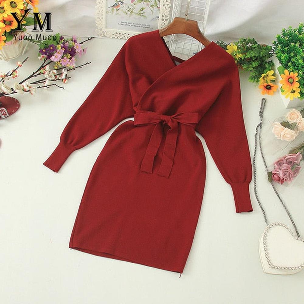 Women Long Batwing Sleeve V Neck Elegant Dress dylinoshop