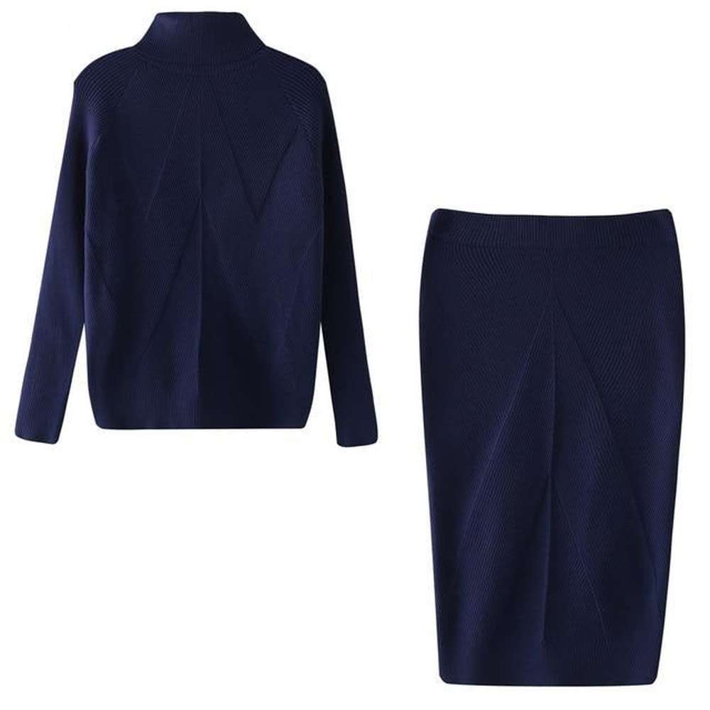 Women Knitting Costume Pullover Sweater + Slim Skirt Two-Piece Set dylinoshop