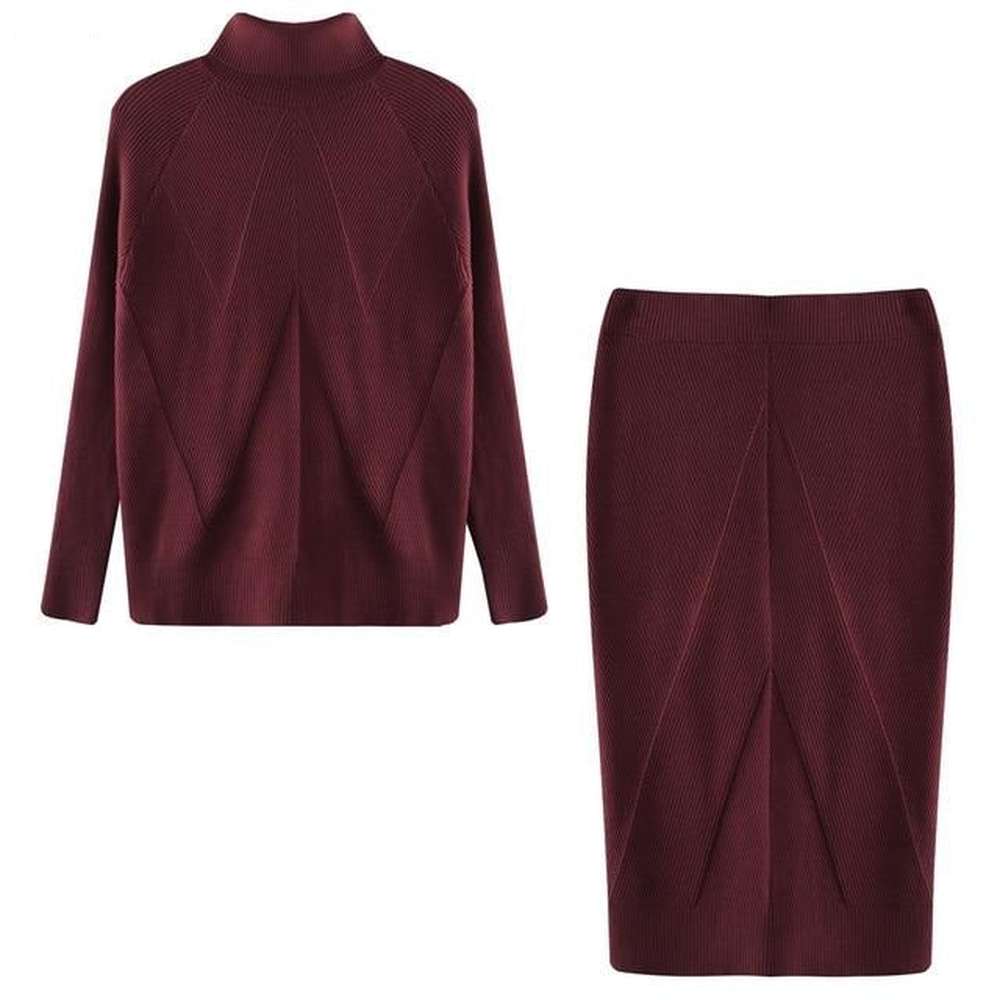 Women Knitting Costume Pullover Sweater + Slim Skirt Two-Piece Set dylinoshop