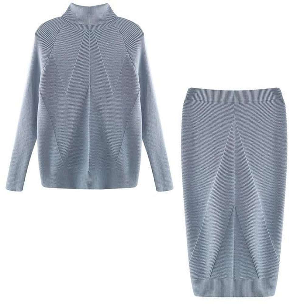 Women Knitting Costume Pullover Sweater + Slim Skirt Two-Piece Set dylinoshop