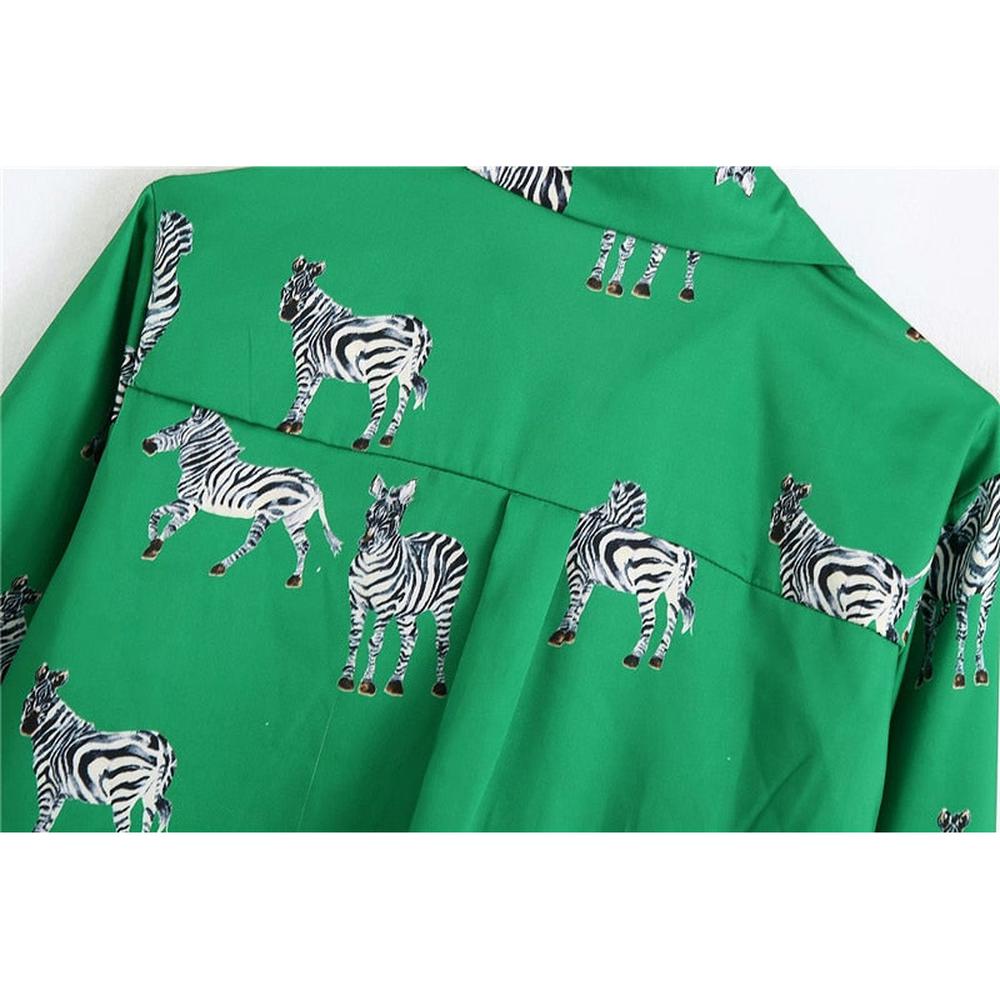 Women Satin Blouse Long Sleeve Zebra Print Shirts dylinoshop