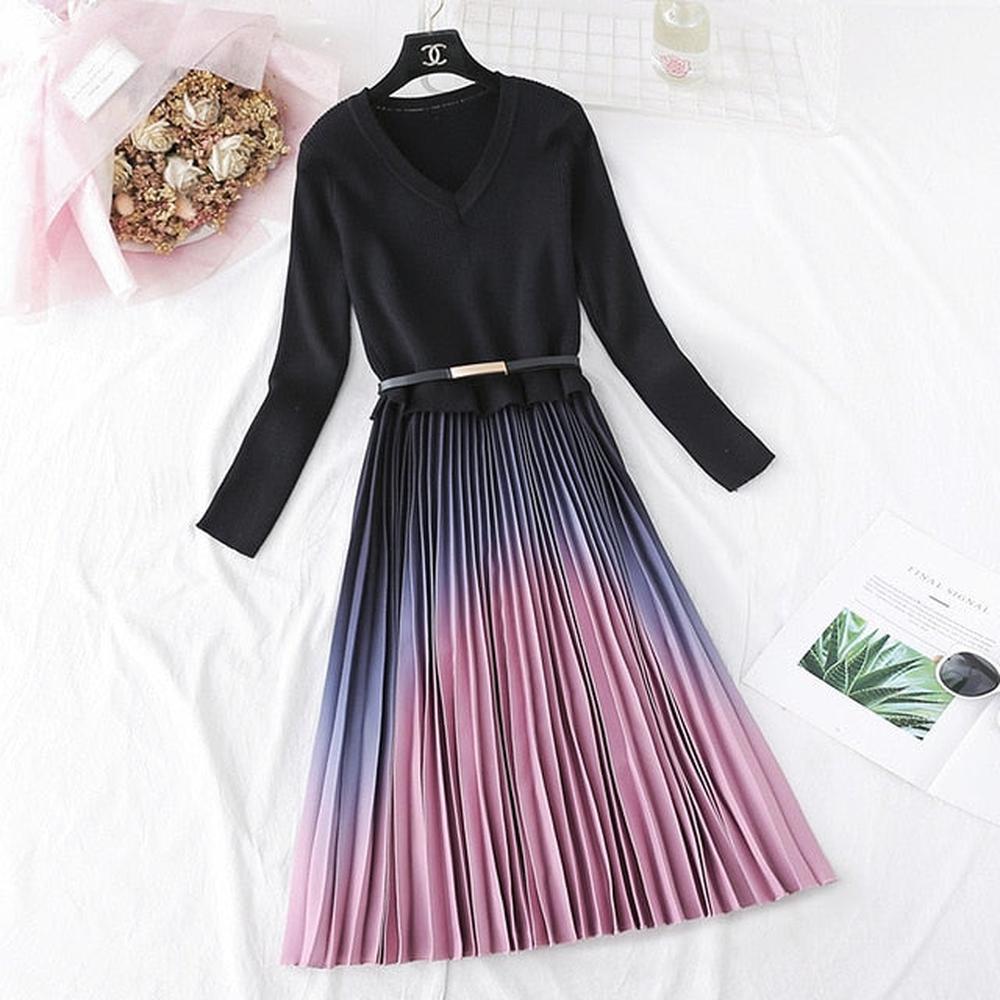 Women Long Sleeve Sweater Dress With Belt dylinoshop